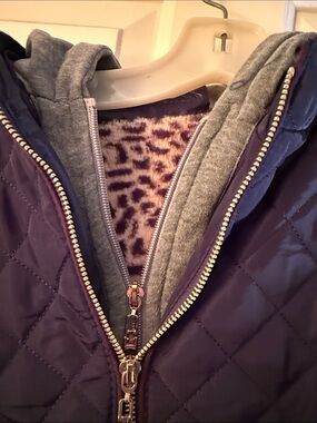 Quilted Women's Vest with Hooded Layer - Navy Blue - size Large
